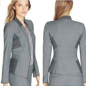 White House Black Market Gray Tone on Tone Colorblock Wool Jacket Blazer ~ Sz 2